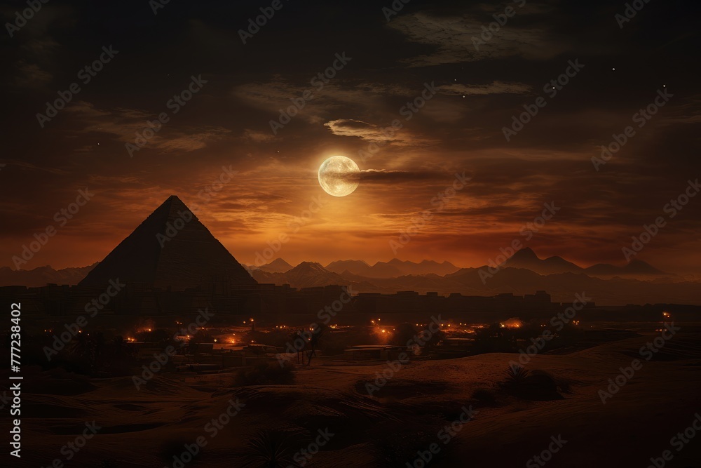 Moonrise over the pyramids.