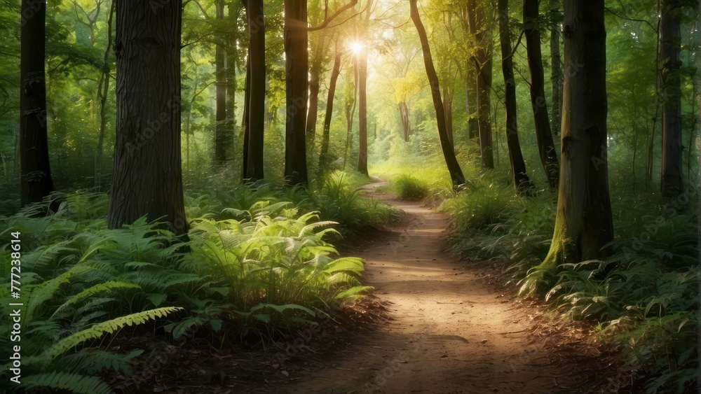 Obraz premium Sunlight streaming through a forest path