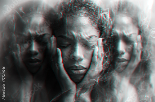 sad depressed black woman with mental disorders and anxiety