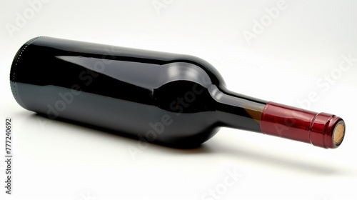 Single red wine bottle isolated on plain white background for optimal visibility