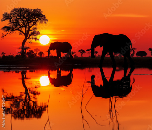 Sunset Silhouette of an African Elephant © Susana