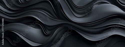 Black banner background with abstract wavy lines and waves  dark grey gradient texture for web design or presentation of graphic designs