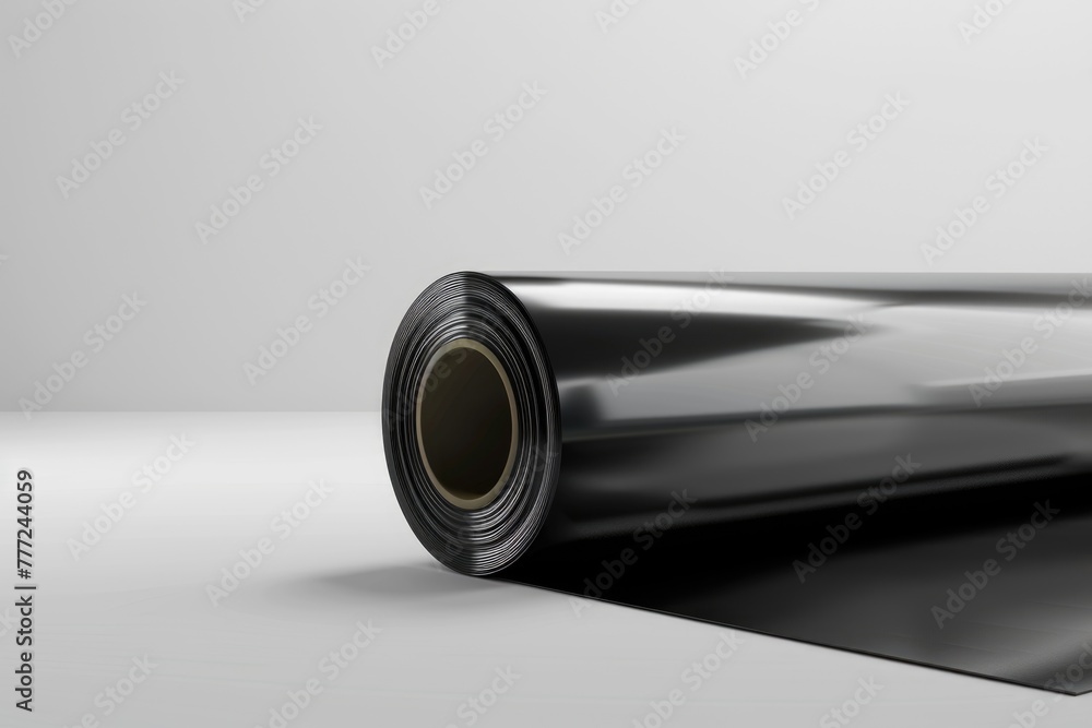 Roll of black plastic polyethylene sheeting isolated on white Roll of black plastic polyethylene sheeting isolated on white