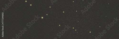 Gold glittering dust with stars on transparent backdrop