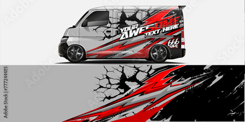 Branding Car Decal Wrap Design. Abstract Striped Racing Background Kit for Vehicles - Vector Graphics