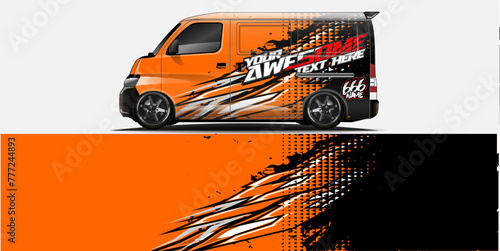 Branding Car Decal Wrap Design. Abstract Striped Racing Background Kit for Vehicles - Vector Graphics