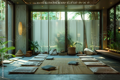 Meditation room designed for tranquility with natural elements.