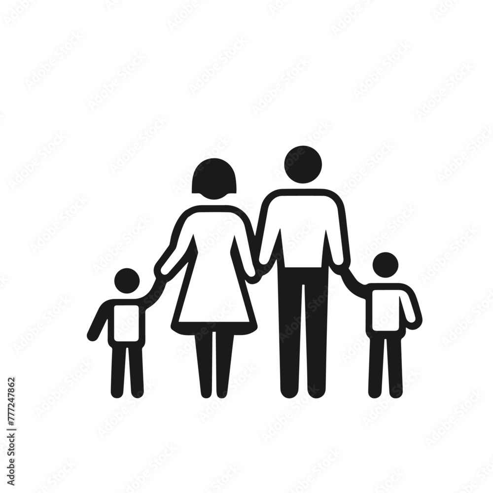 Family Flat Icon Black and White Vector Graphic
