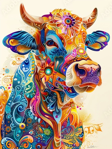 Cow in mandala art, soft color transitions, wide angle, gentle spirit , clip art, 8K , high-resolution, ultra HD,up32K HD © ธนากร บัวพรหม
