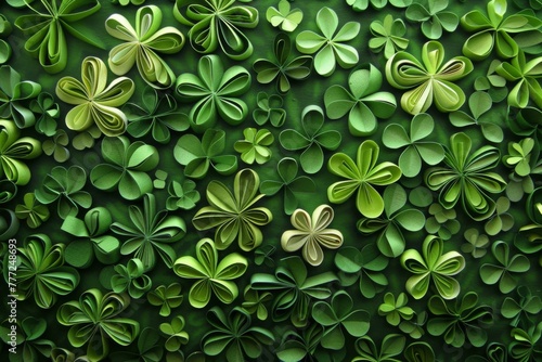 coiled paper shamrocks create a stunning  artistic pattern  showcasing the meticulous craft of paper quilling