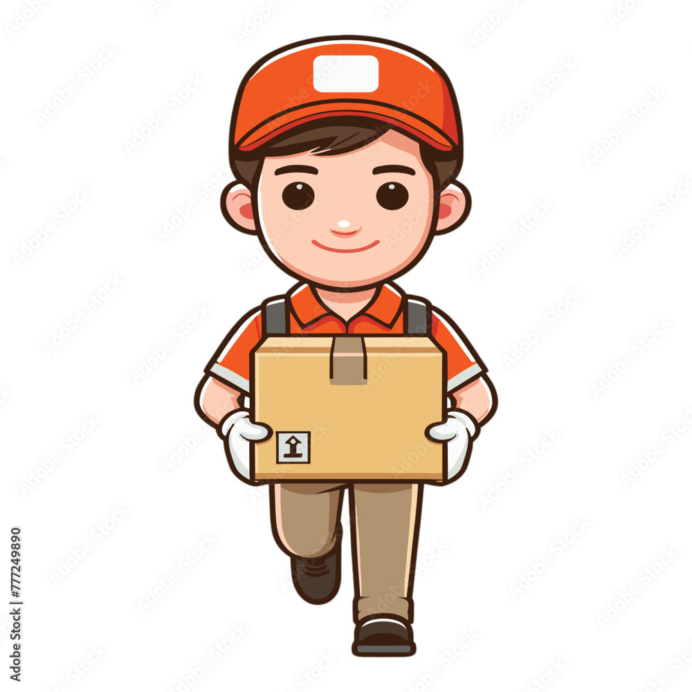 delivery courier carries a package box with a friendly face vector delivery courier carries a package box with a friendly face vector
