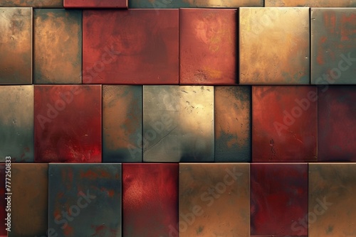 Abstract background of different metal blocks in red, brown and gray colors