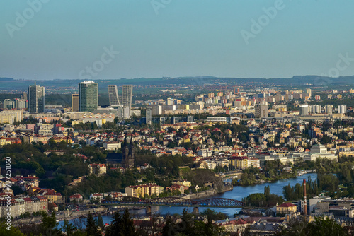 Prague city overview. Vltava river. Prague four 