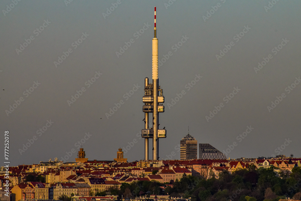 Obraz premium Prague TV tower on a gloomy day