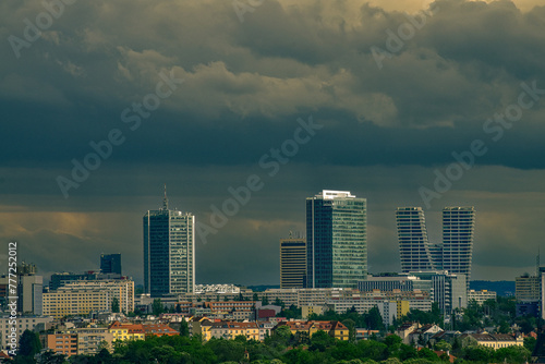 Photography Prague, four district distant overview on a gloomy day
