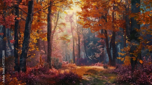 Autumn forest scene. Generative AI