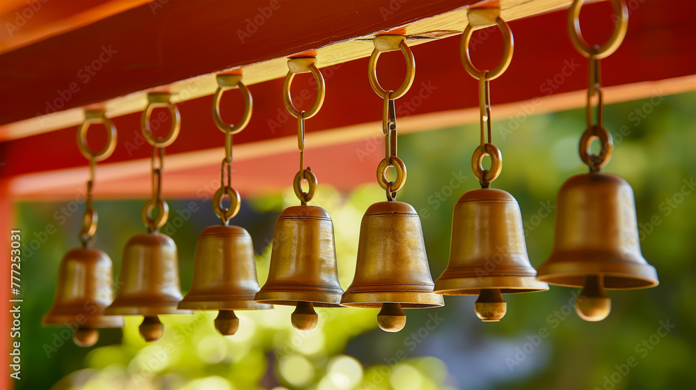Obraz premium bell hanging on a wall, bells in the temple