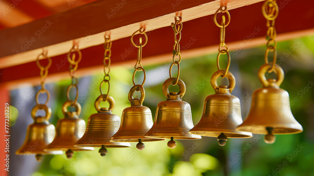 Obraz premium bell hanging on a wall, bells in the temple