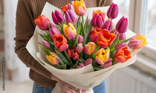 A large bouquet of tulips w...