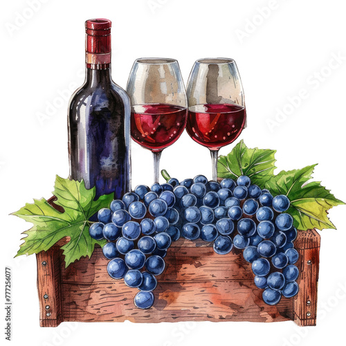 Two wine glasses and a bottle on wooden crate © TheWaterMeloonProjec