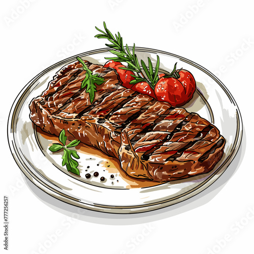 vector meat fillet on a plate on a white background .Generative AI