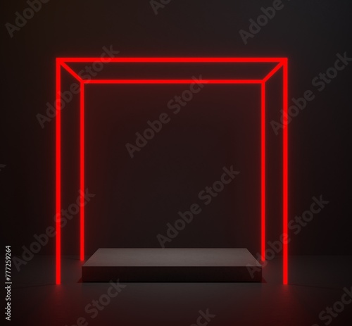 black background with black podiums and red linear light