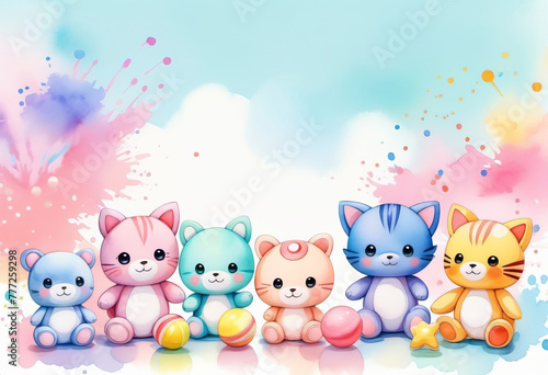 Watercolor drawing cartoon animals, children's illustration, print, template, on white background.