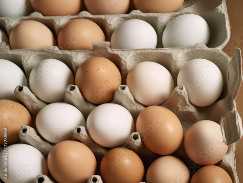 carton of organic eggs  brown and white eggs