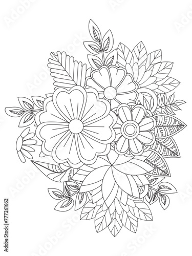 Flowers Leaves Coloring page Adult.Contour drawing of a mandala on a white background. Vector illustration Floral Mandala Coloring Pages, Flower Mandala Coloring Page, Coloring Page For Adul