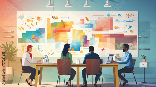 web designer teams working together in a meeting room adorned with social media icons. teams immersed in brainstorming sessions on UX UI projects. 