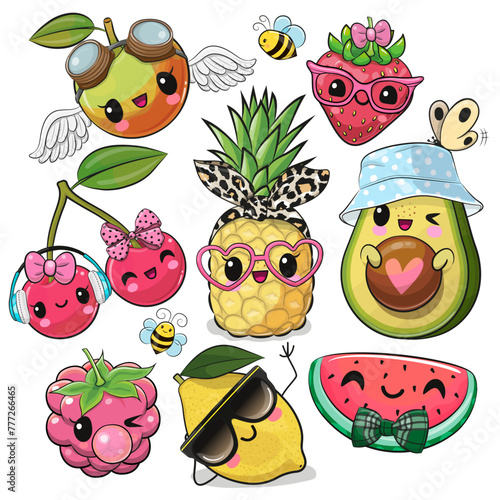 Set of Cute Cartoon Fruits on a white background © reginast777