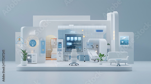 Digital model of a telehealth platform 3d rending miniature model hospital clinic health center sturture isolated background photo