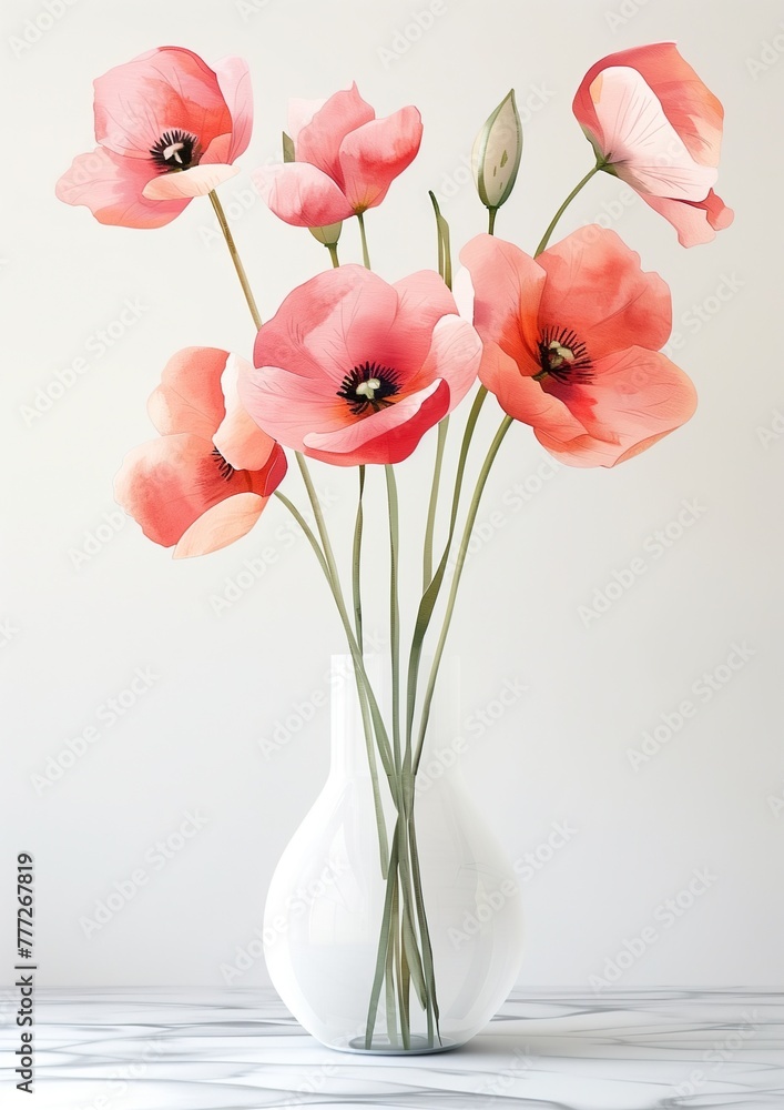 Pink Flowers in Glass Vase on Marble Worktop Pink Flowers in Glass Vase on Marble Worktop