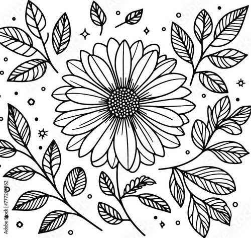 Simple flower coloring page line art black and white Flower logo design