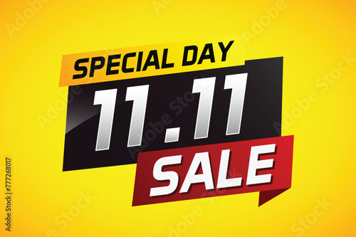 11.11 Special day sale word concept vector illustration with ribbon and 3d style for use landing page, template, ui, web, mobile app, poster, banner, flyer, background, gift card, coupon

