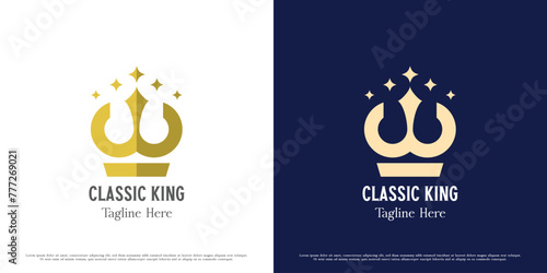 Royal king crown logo design illustration. Simple flat silhouette crown prince queen palace ancient gold treasure palace. Minimal minimalist luxury elegant classy majestic crest icon symbol.