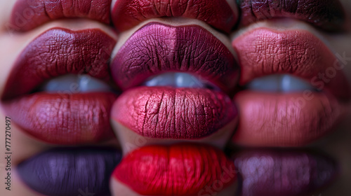 Collection of lips colorful hues. The palette of lipstic.  generative ai 