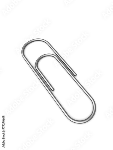 A single paperclip on a white background, depicted in a realistic graphic style, representing simplicity and organization