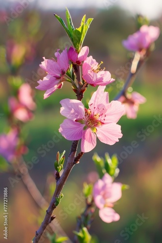 Spring's Soft Whisper: The Gentle Pink Petals of a Flowering Almond Tree in Full Bloom