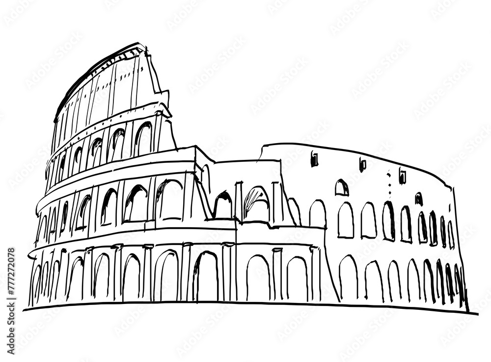 A hand-drawn sketch of an iconic ancient amphitheater on a white background, depicting the concept of historic architecture - obrazy, fototapety, plakaty 