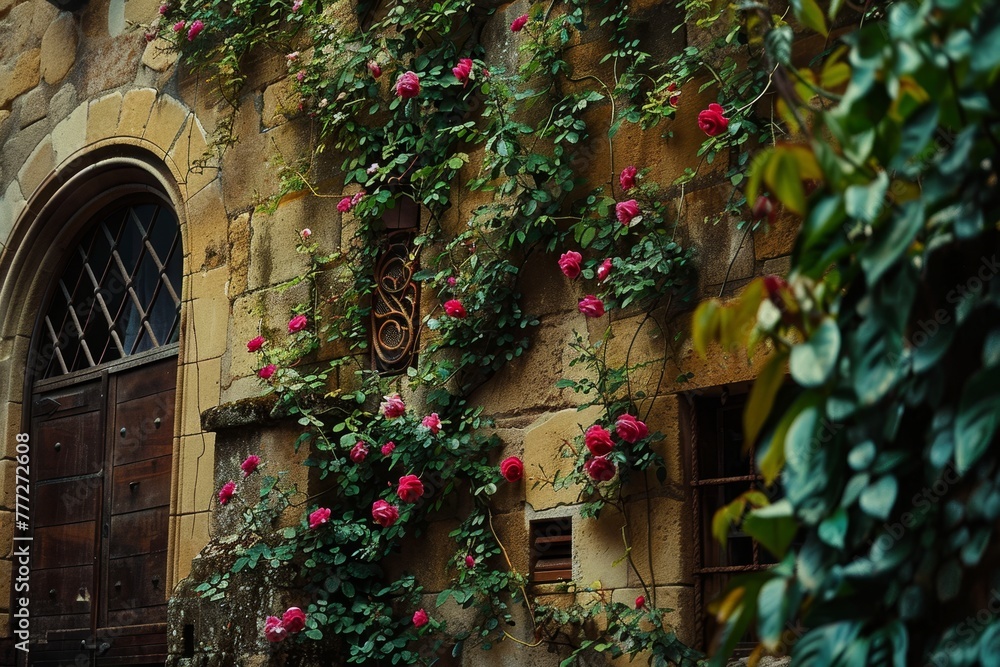 Nature's Tapestry: The Delicate Dance of Ivy and Roses on Historical City Walls