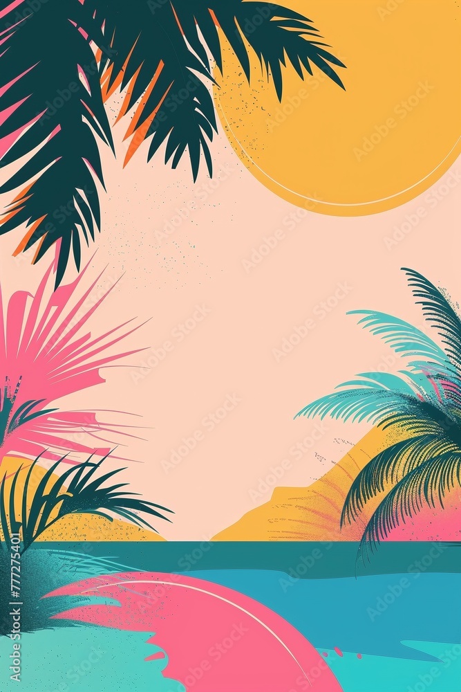 Illustration von einem Strand mit Palmen 