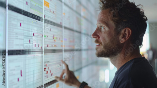 Project Management, A project manager orchestrates workflow on a digital agile board.