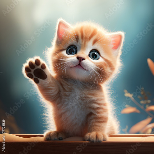 generated illustration of cute cat standing with paws raised