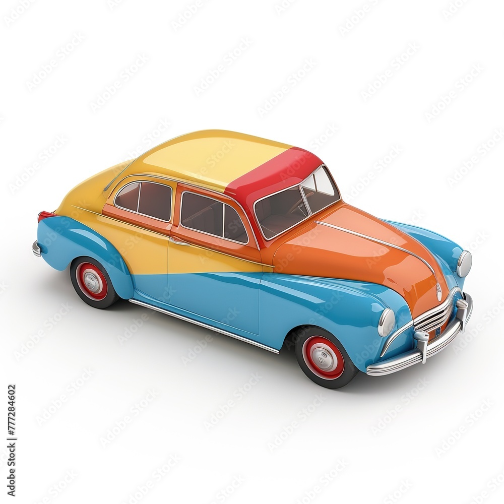 A 3D color toy car isolated on white background generative ai image