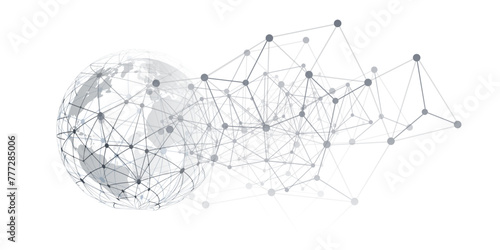Black and White Modern Minimal Style Polygonal Network Structure, Digital Telecommunications Concept Design, Network Connections, Transparent Geometric Wireframe, Creative Isolated Vector Illustration
