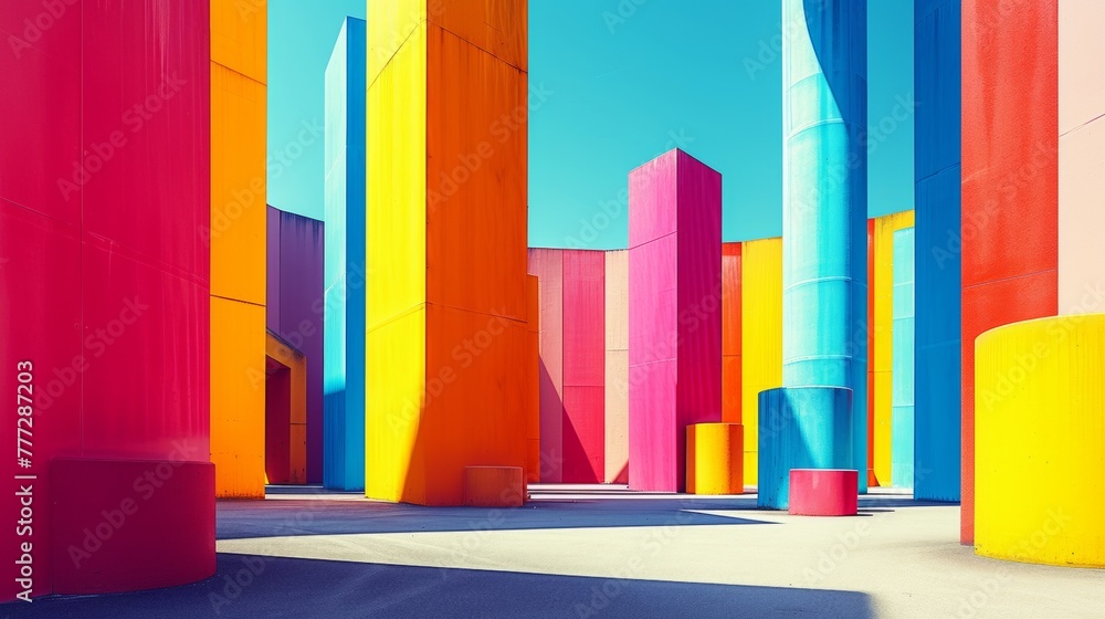 A colorful building with a blue sky and bright colors, AI A colorful building with a blue sky and bright colors, AI