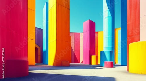 A colorful building with a blue sky and bright colors  AI