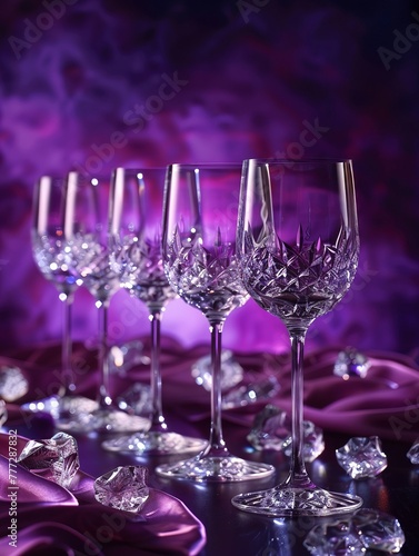 A set of crystal wine glasses sparkling