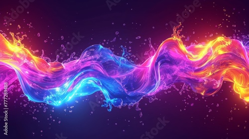 A colorful wave of liquid flowing on a dark background, AI